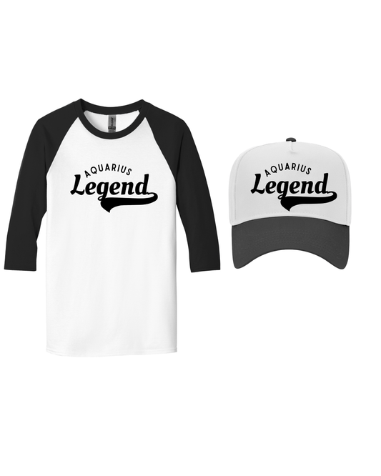Aquarius Legend Bundle – Quarter Sleeve Baseball Tee + Snapback Hat