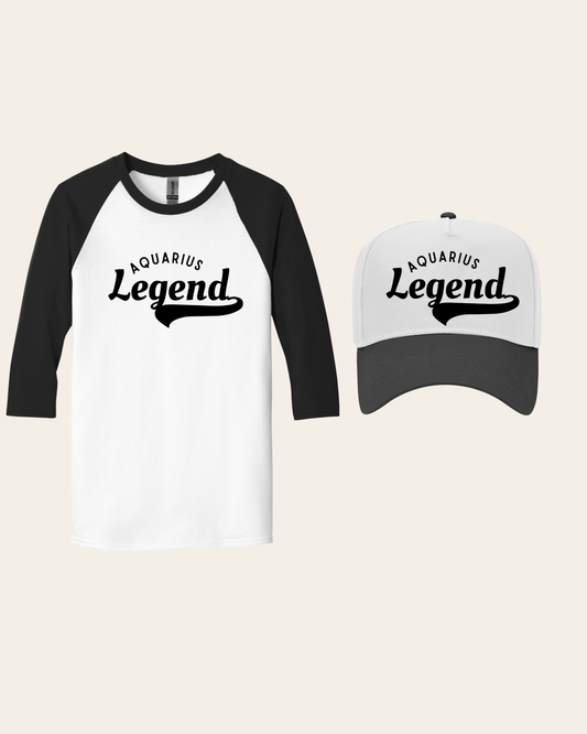 Aquarius Legend Bundle – Quarter Sleeve Baseball Tee + Snapback Hat